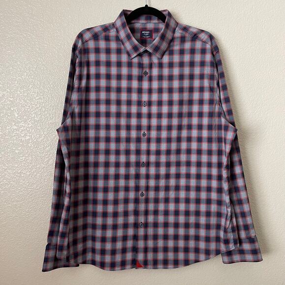 Untuckit Shirt Mens XXL Blue Red Watkins Check Plaid Slim Fit Preppy Academia - Picture 3 of 11